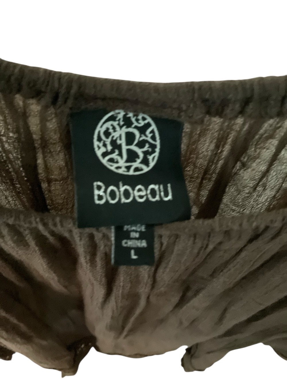 Bobeau Brown Boho Peasant Blouse Lace Crochet Hem Size Large - Picture 3 of 5